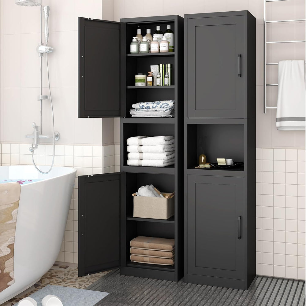 67" Tall Narrow Bathroom Storage Cabinet, Slim Metal Cabinet with Doors ...