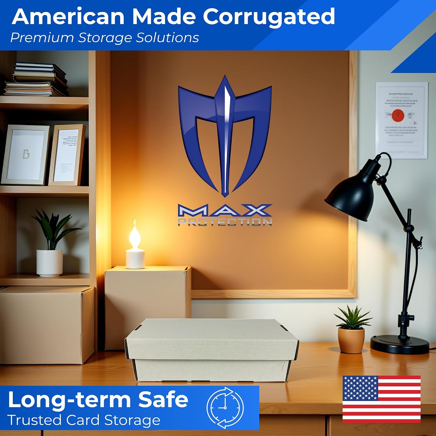 Max Protection 2 Row Card Storage Box - Toploader Storage Boxes - 1 Count | Made in USA, Cardboard, Shoe Style, White Corrugated, 200 Lb Test, Holds 1600+ Trading Sports Baseball Collectible