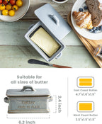 Butter Dish with Lid, Ceramic Butter Holder Container Large Butter Dish for Countertop Farmhouse Thanksgiving Christmas Decor Butter Keeper for East West Coast Butter, Gray