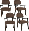 Modern Wood Dining Chairs with Arms Set of 4, Velvet Upholstered Kitchen Chairs with Open Curved Backrest & Black Hardwood Legs, Accent Chairs 350 LBS Capacity, Brown