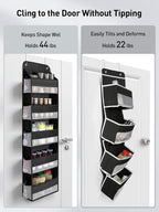 Yecaye 2 Pc Over the Door Organizer with 5 Bins 10 Side Pockets, 44lbs Load Hanging Bathroom and Bedroom Organizer, behind the Door Hanging Organizers for Nursery Newborn Baby Essential Stuff Black