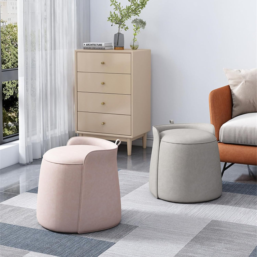 Modern Dresser Makeup Ottoman Stool, Leather Dresser Chair, Round Footstool, ...