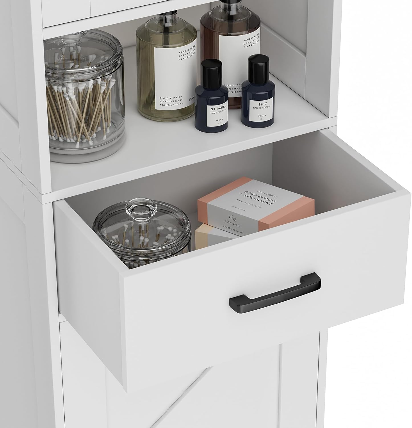 Homhedy 67" H Tall Bathroom Storage Cabinet with 2 Barn Doors and 1 Drawer, Narrow Storage Unit, Adjustable Shelves, Floor Cabinet for Bathroom, Living Room, Entryway, Kitchen, White, (15.7" W)