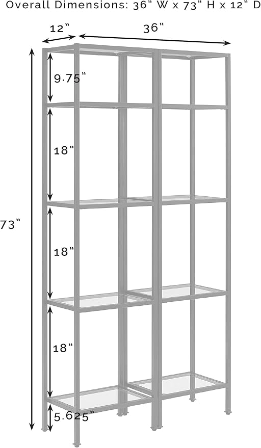 Crosley Furniture Aimee 2-Piece Bookshelf Set with Glass Shelves, Bookcase St...