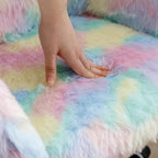 Ya-Home Kids Desk Chair Faux Fur Upholstered Swivel Reading Chair, Cute Adjustable Study Chair with White Wheels for Reading Room Bedroom, Rainbow Color