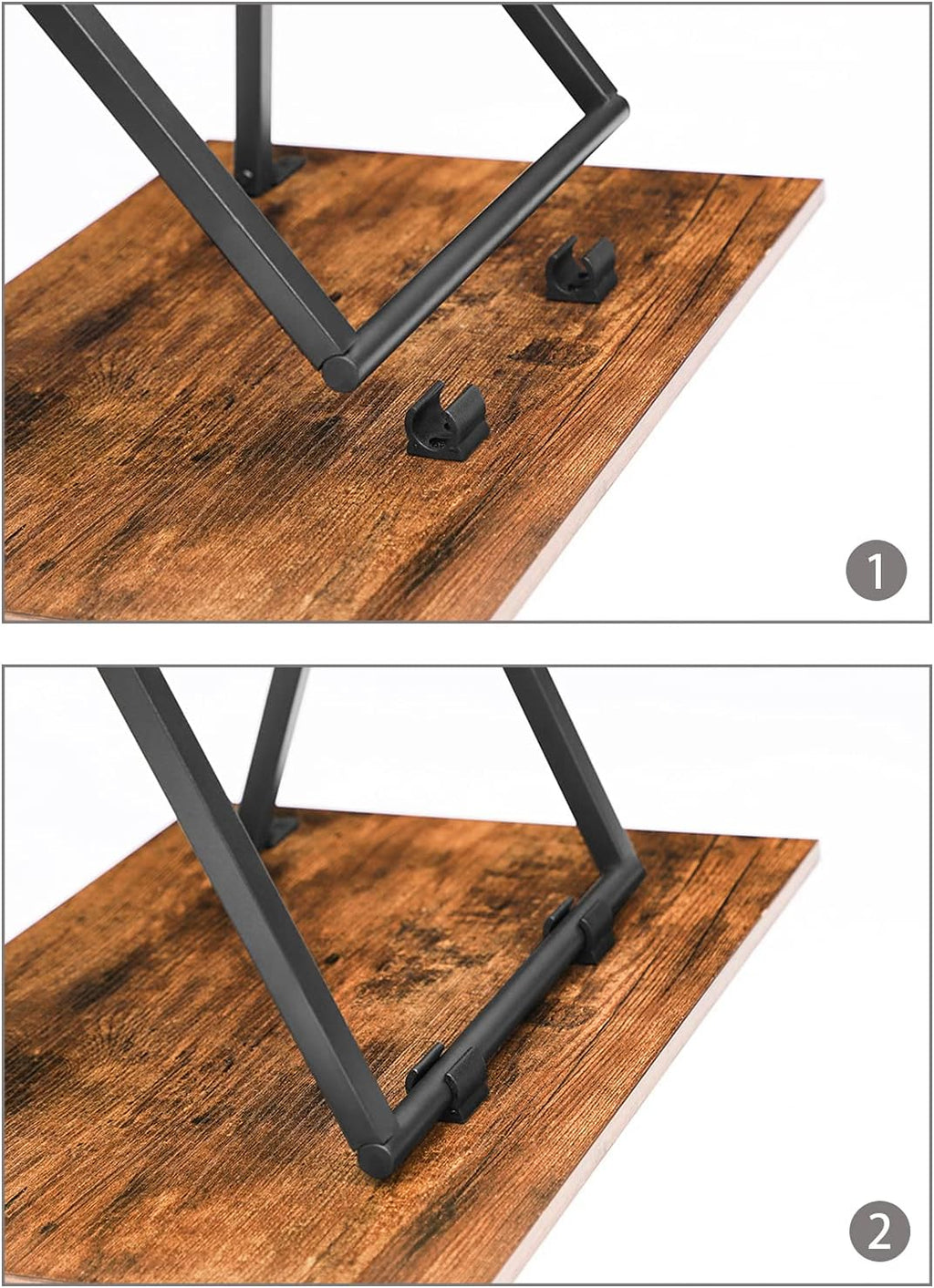 HOOBRO Folding TV Tray Tables, Set of 2 Side Table for Small Space, Industrial Snack Tables for Eating at Couch, Stable Metal Frame, Easy Assembly, Space Saving, Rustic Brown and Black BF25BZ01