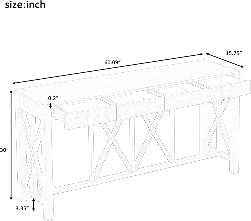 Farmhouse 60'' Console Table Sofa Table with 4 Spacious Drawers and O...