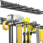 Garage Tool Organizer Wall Mount, 48inch Heavy Duty Garden Tool organizer Storage System, Easy Install With 6 Adjustable Straight Hooks, For Garage, Basement, Shed, Workshop(Black)