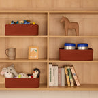 Large Shallow Organizing Baskets 15x11x5.1 Inches - Rope Woven Storage Bins for Bathroom, Shelves, Cube Closet, Red 4 Packs