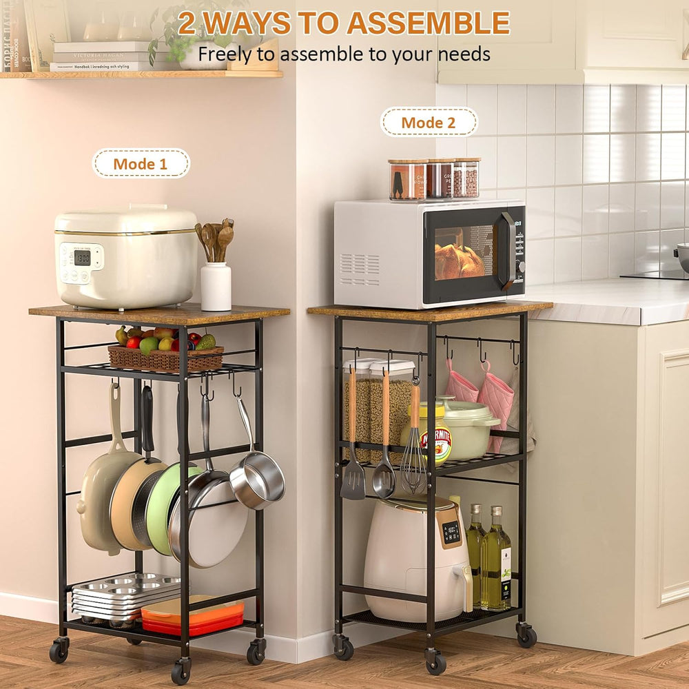 ThreeHio Rolling Kitchen Microwave Cart, 3 Tier Microwave Table Stand with Ad...