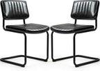 Cantilever Dining Chairs Set of 2, Mid Century Modern Dining Chairs with Black Metal Legs, Upholstered Leather Kitchen Chairs, Armless Cantilever Chair for Kitchen & Living Room, Black