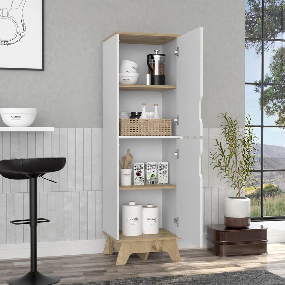 White Kitchen Pantry, Pantry with Four Storage Shelves & Double Doors Cab...