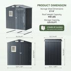 Update Version 6x4 FT Outdoor Metal Storage Shed, Single Door, 1 Clear Window, Tool Shed for Garden, Patio, Backyard Brown