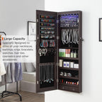 GISSAR Full Length Mirror Jewelry Cabinet, 6 LEDs Jewelry Armoire Wall Mounted Over The Door Hanging, Jewelry Organizer Storage with Lights Lockable, Brown, 14.6" x 47.2"