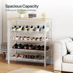HOOBRO Shoe Rack for Entryway, 5-Tier Shoe Organizer with Adjustable Mesh Shelves, 12-16 Pairs of Shoes, Spacious Floor Mount, Metal, Industrial, Shoe Shelf for Closet, Natural and White WN12XJ01