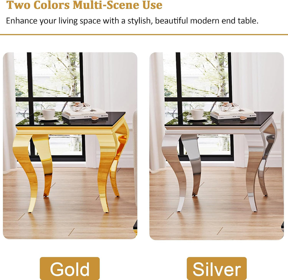 Square Glass End Table, 23" Modern Side Table with Black Tempered Glass ...