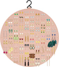 Earring Organizer, Hanging Earring Holder Holds Up to 128 Pairs, Stud Earring Organizer Storage, Round Earring Display Earring Holder Organizer for Women Girls-Pink A