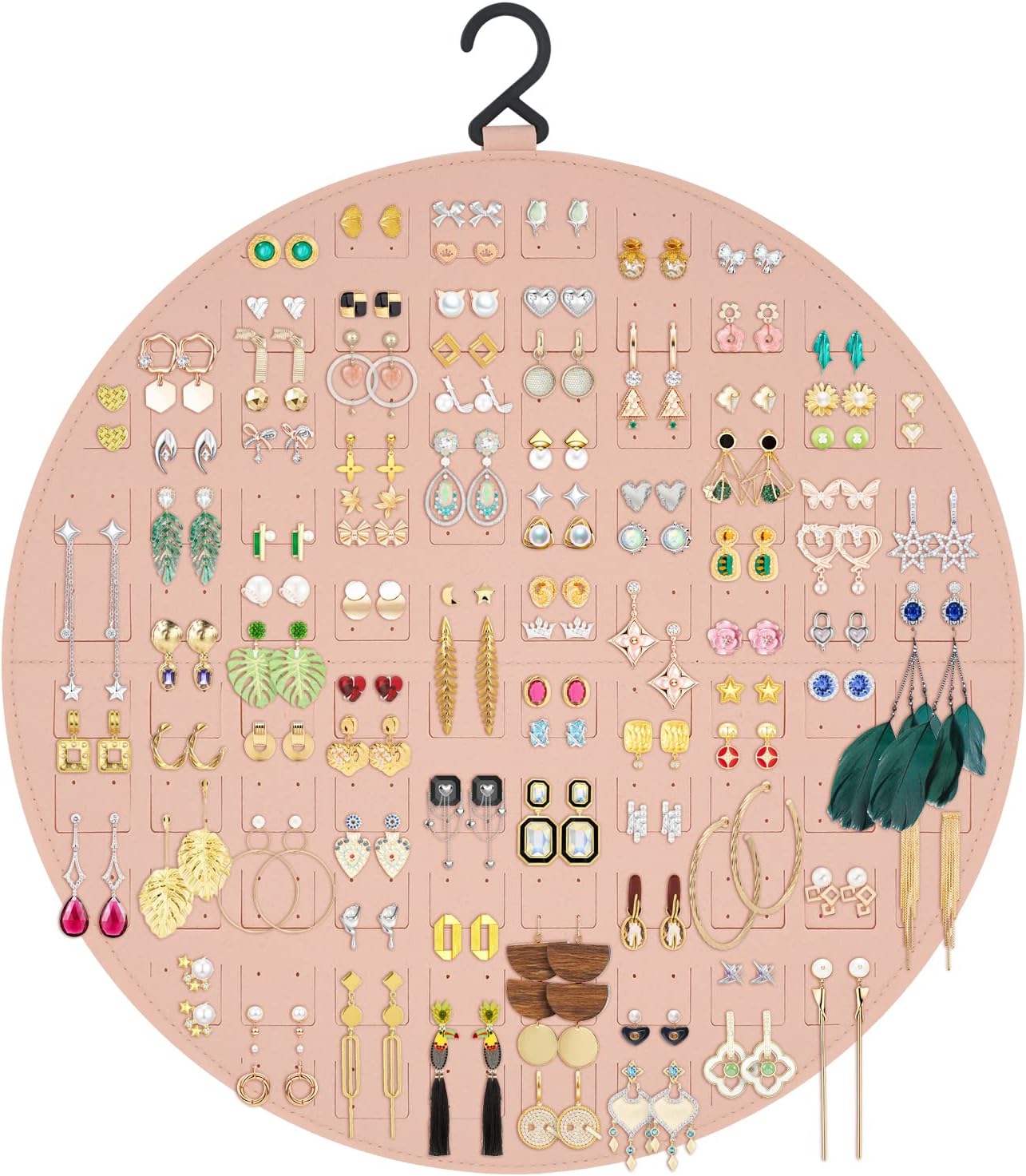 Earring Organizer, Hanging Earring Holder Holds Up to 128 Pairs, Stud Earring Organizer Storage, Round Earring Display Earring Holder Organizer for Women Girls-Pink A
