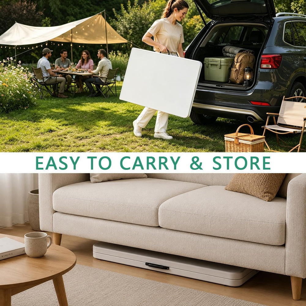 8ft Folding Table Heavy Duty 8 Foot Portable Foldable Table | Carry Handle, F...