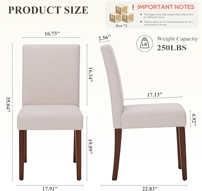 Upholstered Dining Chairs Set of 6, Modern Fabric Dining Room Chair, Wooden Dining Chair, Kitchen Side Chairs, Farmhouse Dinner Chair with High Back for Kitchen, Beige