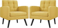 Yaheetech Mid-Century Accent Chairs, Modern Upholstered Living Room Chair, Cozy Armchair Button Tufted Back and Wood Legs for Bedroom/Office/Cafe, Set of 2, Yellow