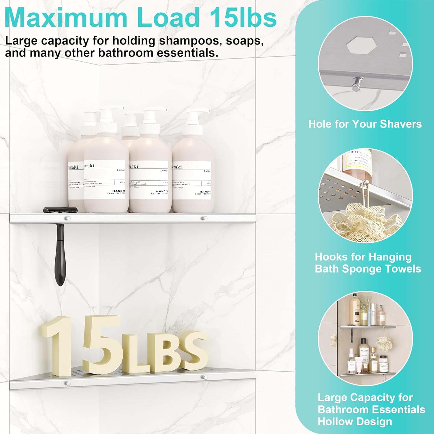 10" Bathroom Corner Shelf, 2 Pack Recessed Shower Shelf Caddy, SUS304 Stainless Steel Shelf Wall Mount Triangular, No Drilling Brushed Nickel