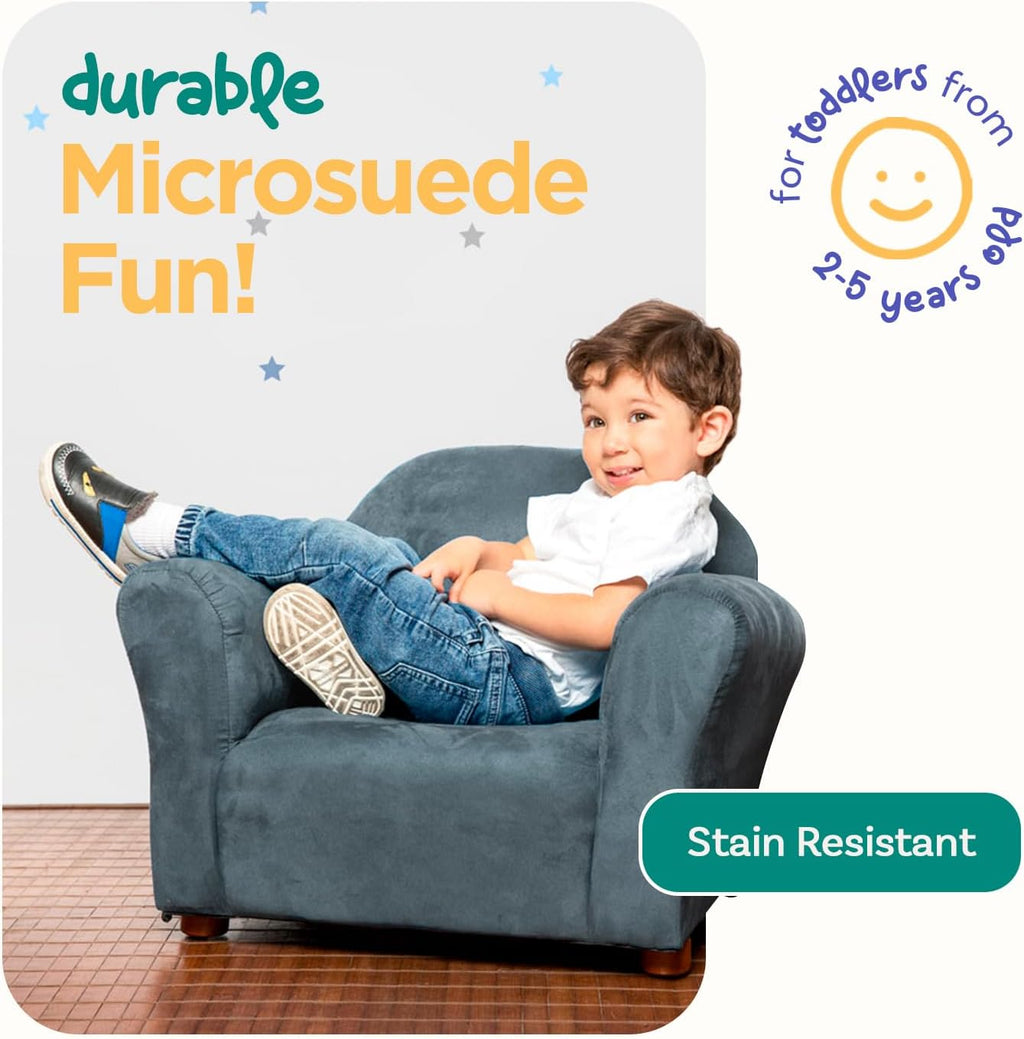 Roundy Toddler Armchair with Soft Microsuede Upholstery Durable Wooden Frame, Ergonomic Design, Fully Assembled, Comfortable Kids Chair for Ages 2-5, Ideal for Bedroom, Playroom & Daycare Use.