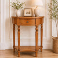 Half Moon Console Table - Solid Wood Vintage Half Round Foyer Table with Drawer and Shelf, Narrow Accent Table for Entryway, Hallway, Living Room and Small Spaces, (Brown, 23.6" W)