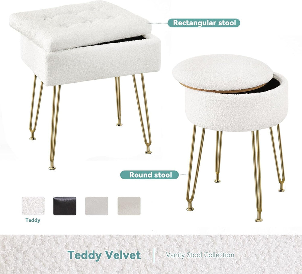 BRIAN & DANY Vanity Stool, Sherpa Vanity Stool Chair with Storage, Rectan...