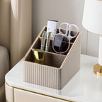KINGFOM 3 Slot PU Leather Remote Controller Holder, Home Sundries Storage Box, TV Guide/Mail/CD Organizer/Caddy/Holder with Free Cable Desk Organizer (Dark Beige)