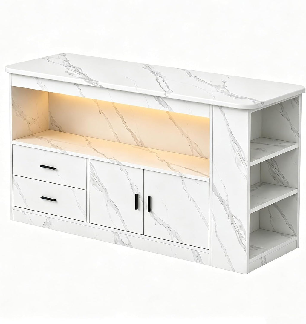 Kitchen Island Table with Storage, Large Kitchen Island with LED Light, Counter Height Table for Kitchen, Dining Room, Coffee Bar