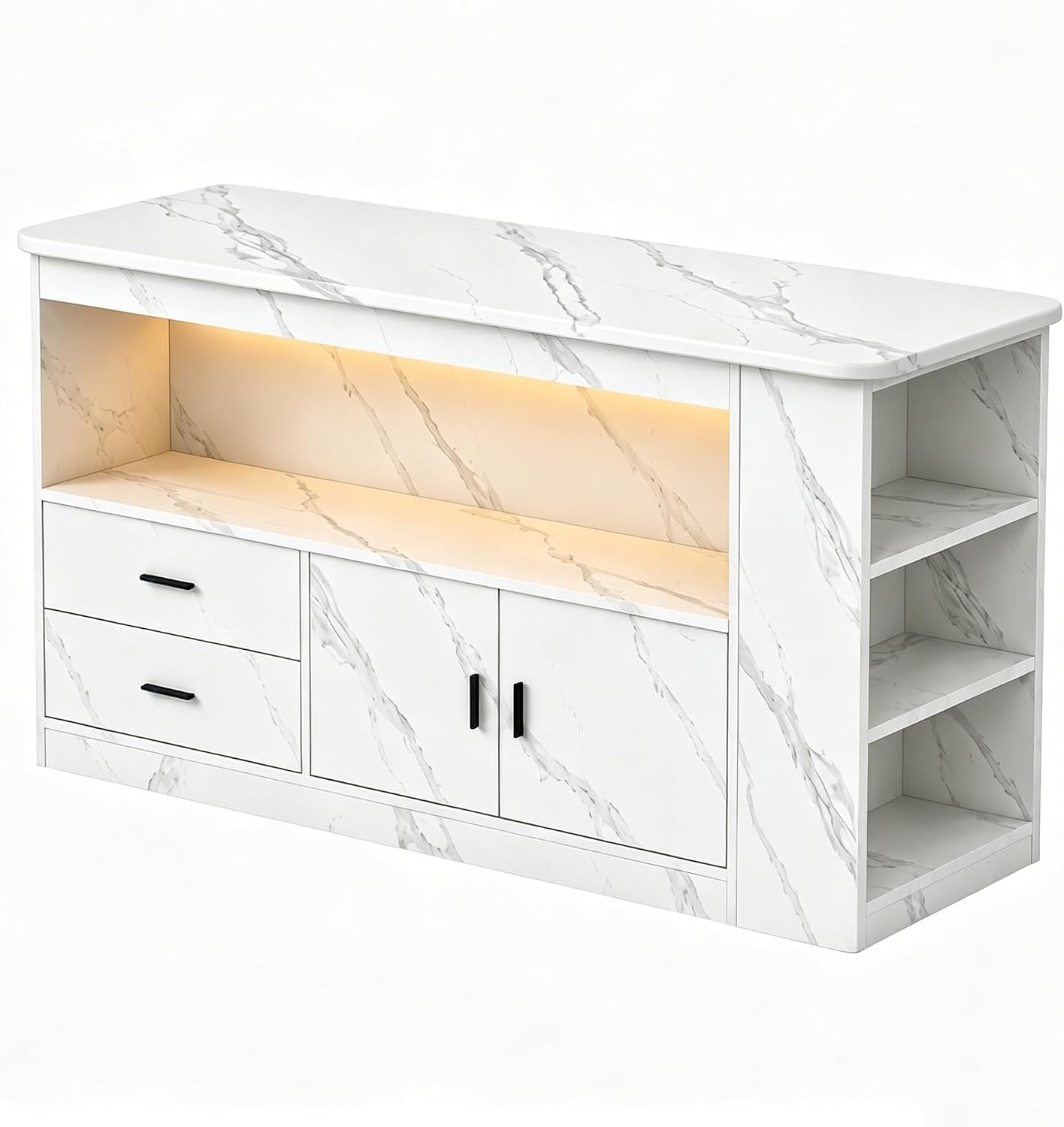 Kitchen Island Table with Storage, Large Kitchen Island with LED Light, Counter Height Table for Kitchen, Dining Room, Coffee Bar