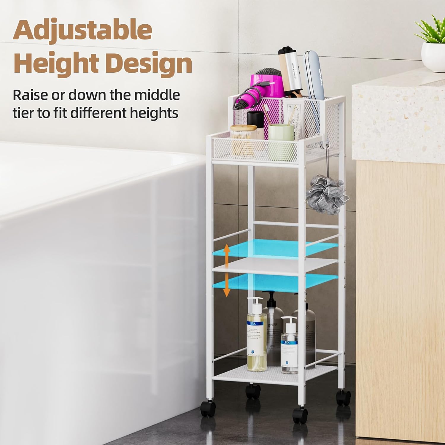 VITVITI Metal Hair Tool Organizer Shelf for Bathroom, 3 Tiers Hair Product Organizers Cart Floor Stand, Curling Irons Straighteners Storage Makeup Organizers for Vanity (White Color)