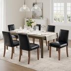 Dining Chairs Set of 6, Modern Dining Room Chairs with Wooden Legs, Faux Leather Upholstered Kitchen Farmhouse Parsons Chairs for Restaurant & Cafe- Black