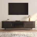 POVISON Fully-Assembled Mid Century Modern TV Stand, Sliding Tambour Door Entertainment Center with Storage, Wood TV Console, Media Console for Living Room Bedroom(Black, 78.74")