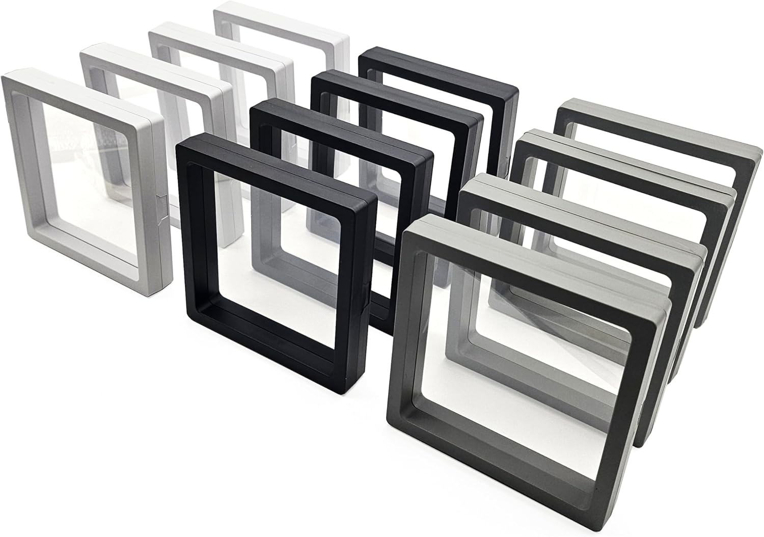 12PCS 3D Floating Frame Display Stand, Jewelry Box, Gift Box, Ornament Organizer, Small Travel Jewelry Box, PE Film Anti-Oxidation, Suspended Display Box Stackable (4.33 * 4.33, Type 1)