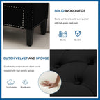 Storage Ottoman Bench, Velvet Upholstered Footstool for Bedroom and Living Room, Tufted Seat with Storage, Wooden Legs & Metal Rivets, Black