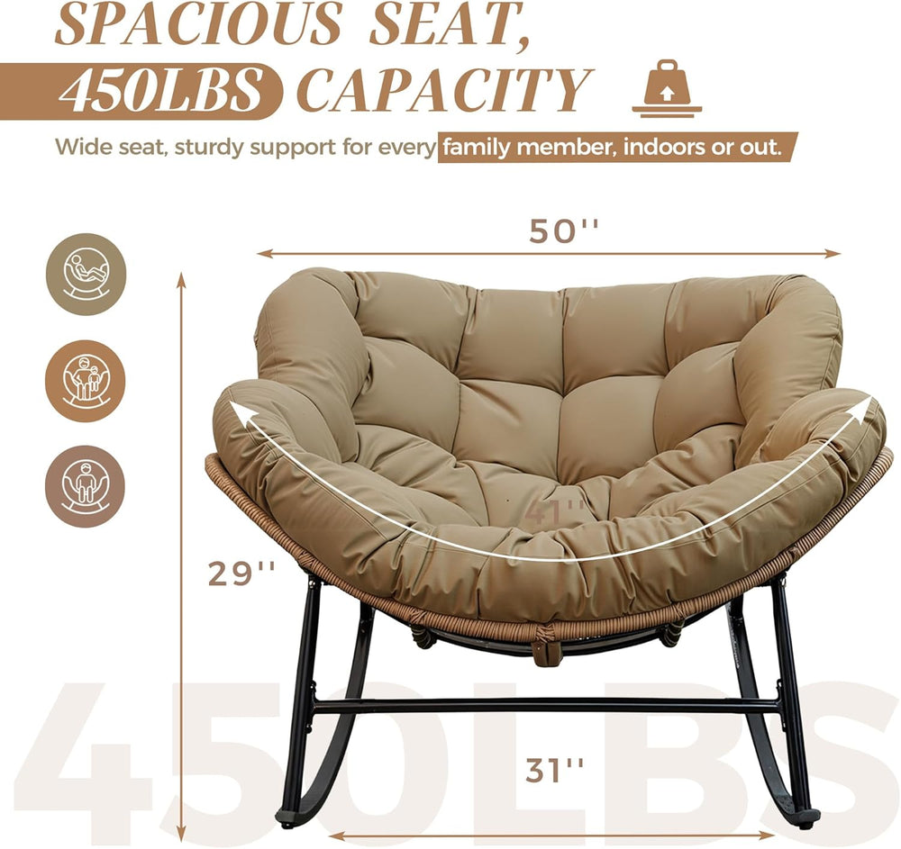 BULEXYARD Outdoor Papasan Rocking Chair with Cushion and Frame, Oversized Lar...