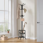 FAVOOSTY Coat Rack Freestanding,Coat Rack Stand with Umbrella Holder,Metal Coat Tree with 12 Hooks,Tree Clothes Hat for Entryway, Hallway, Bedroom, Living Room & Office -Black