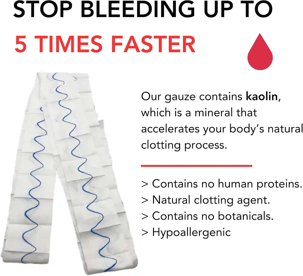 Advanced Koalin Hemostatic Gauze for Blood Clotting & Wound Packing - 2 PK