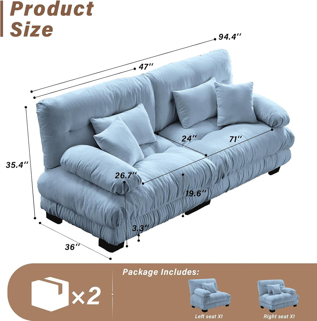Modern Living Room Velvet Recliner Sofa, Loveseat Sofa for Apartment, Solid Wood Frame, Easy to Install (94.4 inch,Blue)