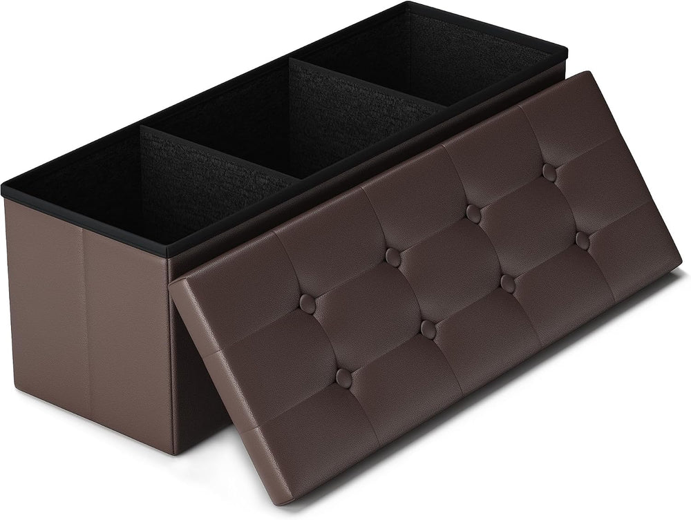 LITZFUR 43" Storage Ottoman Bench, Folding Faux Leather Chest, Brown | S...