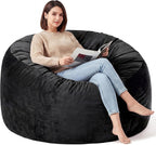 5FT Bean Bag Chair for Adults, Gaint Bean Bag with Filling, Memory Foam Bean Bags with Ultra Soft Washable Dutch Velvet Cover, Beanbag for Living Room, Bedroom and Gaming Room -5 Foot, Black
