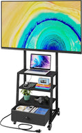AFLUI Rolling TV Stand with Wheels and Mount & Fabric Drawer - Entertainment Center with Power Outlet and Small TV Stand for Bedroom, Living Room - 15" Black