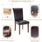 Parsons Dining Chairs Set of 2, Upholstered Nailhead PU Leather Dining Room Kitchen Side Chair with Thick Cushions and Wood Legs, Dark Brown