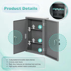 biosp First Aid Wall Mount Medicine Cabinet with Lock, Steel Drug Cabinet with Double Door, Locking Narcotics Safe, 3 Tier Emergency Box, Secure Steel Lock Box for Medication, Grey