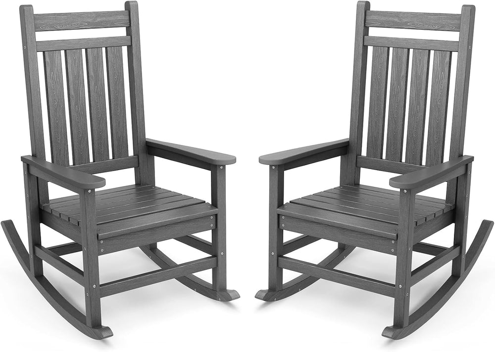 SERWALL Outdoor Rocking Chair Set of 2, HDPE Rocking Chairs for Adult, Grey |...