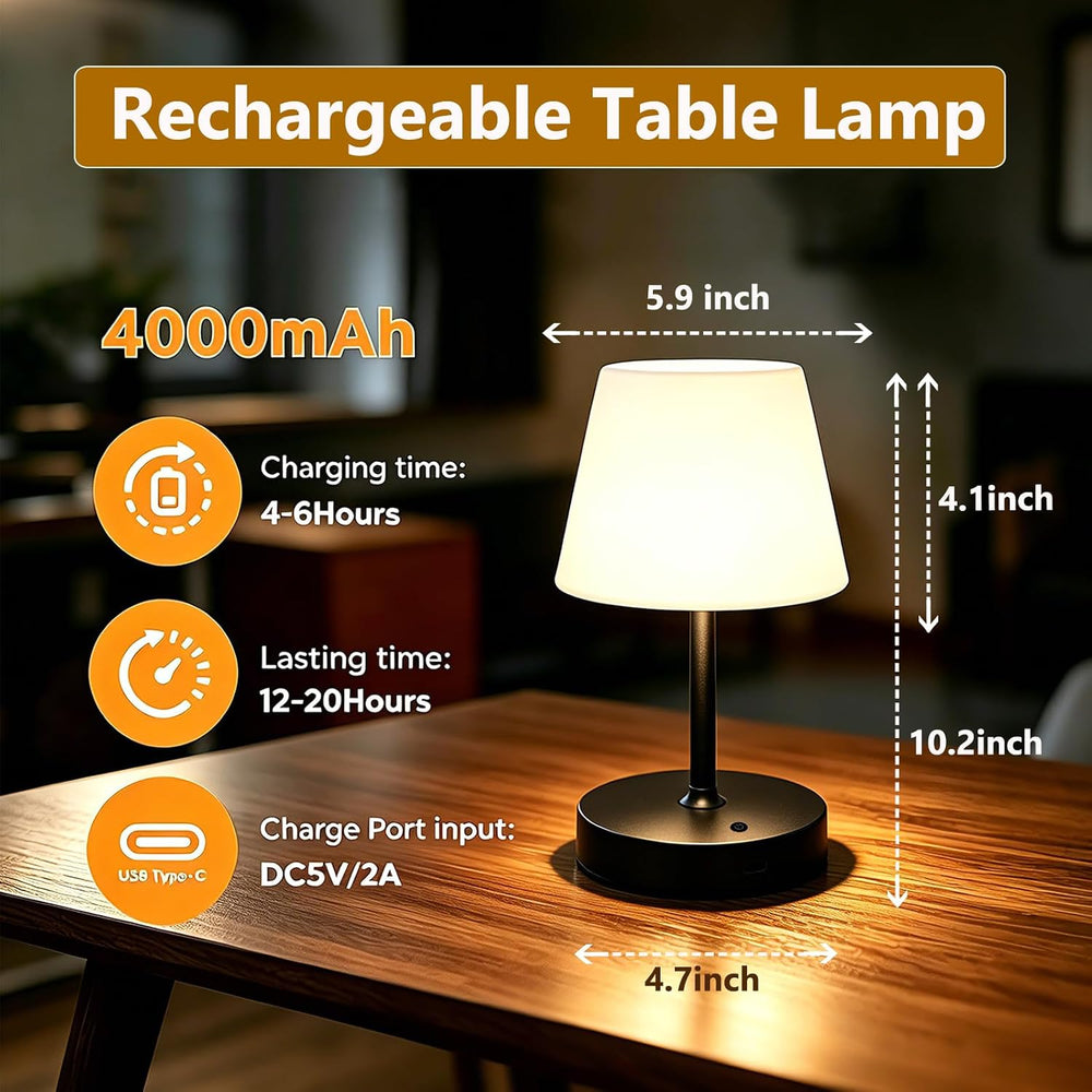 Cordless Table Lamp, Rechargeable Shower Lamp - Black Set of 2