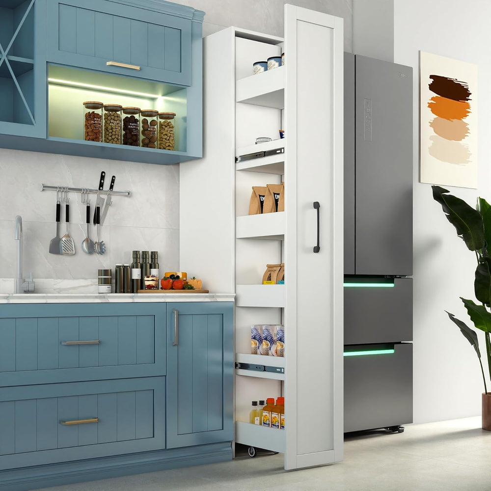 Modern Slim Storage Cart,Gold Handles,Freestanding Pantry Organizers with Pul...