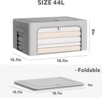 CYhom 3Pack Frame Storage Box - Clothes Storage Bin Bags Oxford Fabric Foldable Stackable Container Organizer Set with Clear Window & Carry Handles (Grey, Medium-44L)